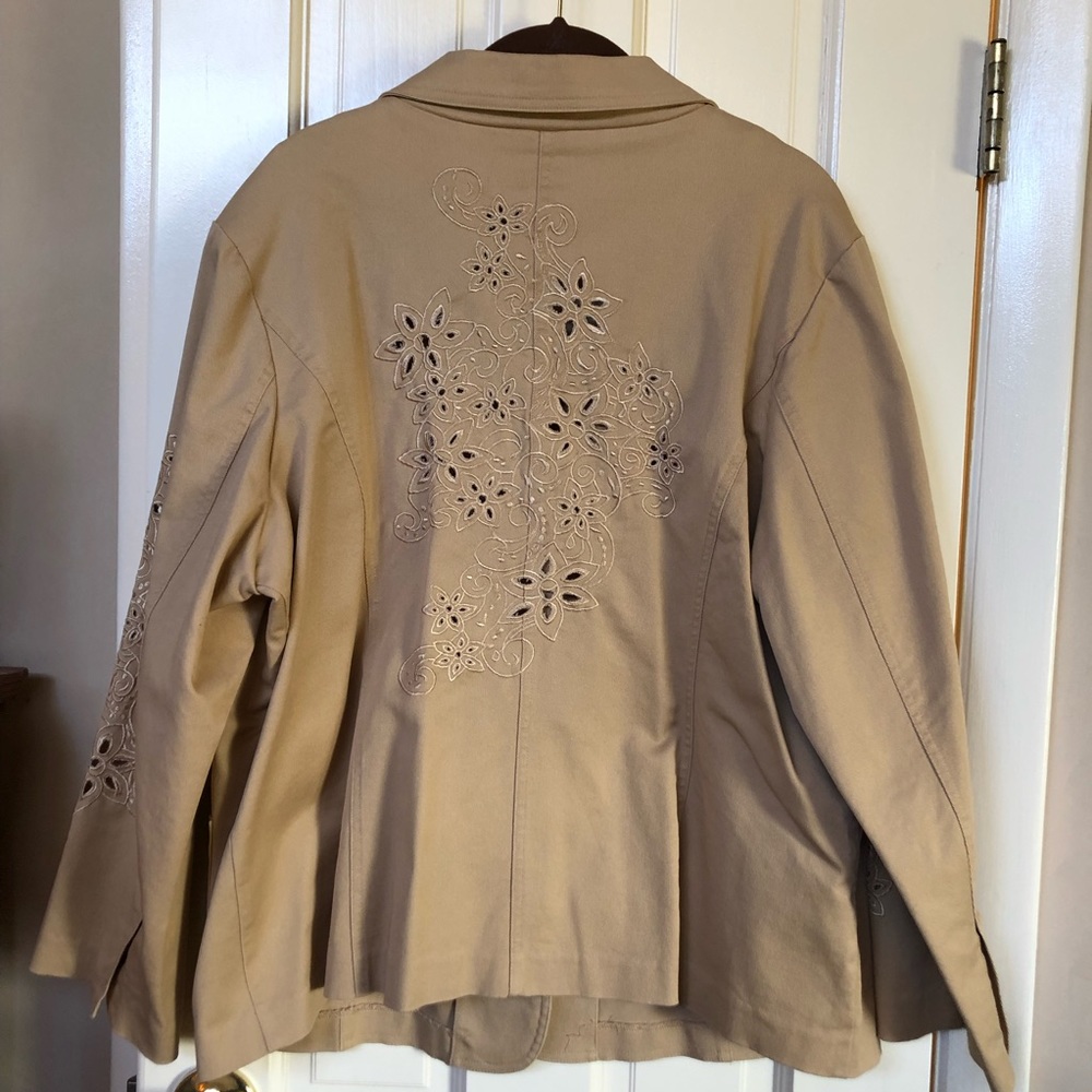 Khaki Jacket with Eyelet Cutout Detail - 1X